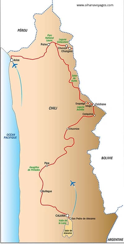 Le Nord du Chili, en circuit privé avec chauffeur — Carte du circuit