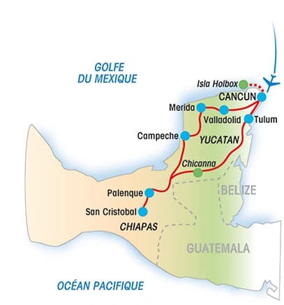 Voyage Mexique : Mayas y Chiapas — Carte du circuit