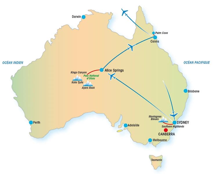 Lune de Miel Australienne — Carte du circuit