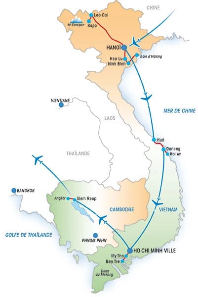 Combiné Vietnam Cambodge — Carte du circuit